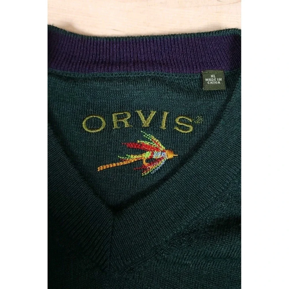 Orvis Mens VNeck Merino Wool V-Neck Pullover Sweater Size XL‎ Green